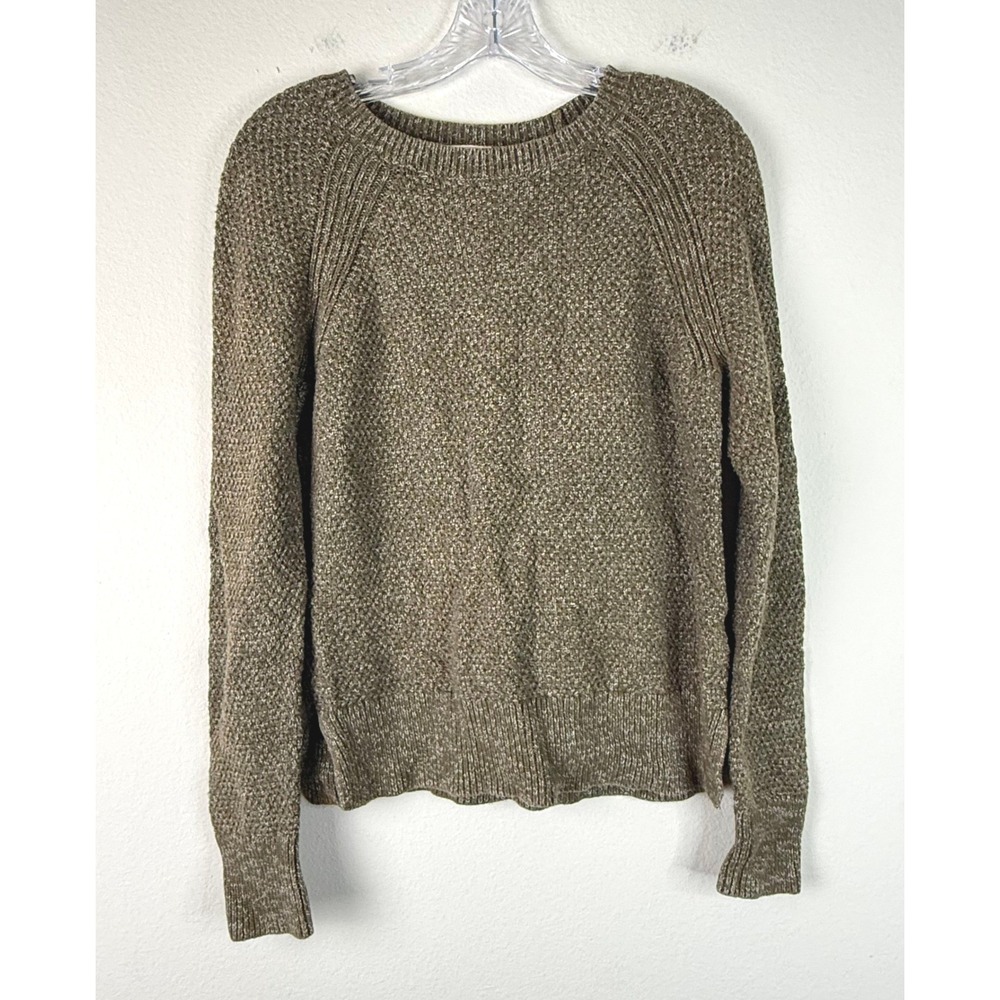Gap Sweater Womens M Olive Green Marled Knit Cotton Crew Neck Pullover Textured